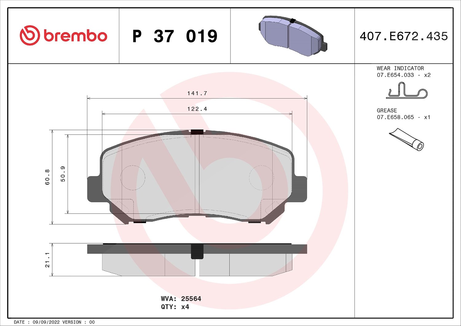 Brembo Bremsbelagsatz, Scheibenbremse [Hersteller-Nr. P37019] für Chrysler, Jeep