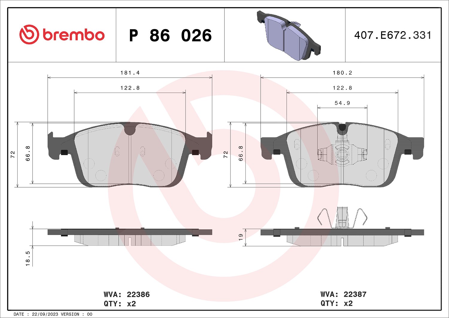 Brembo Bremsbelagsatz, Scheibenbremse [Hersteller-Nr. P86026] für Volvo