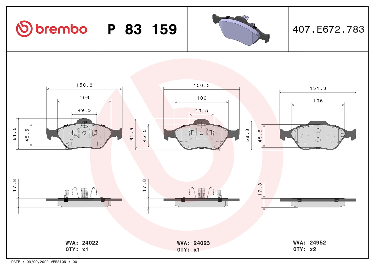 Brembo Bremsbelagsatz, Scheibenbremse [Hersteller-Nr. P83159] für Toyota