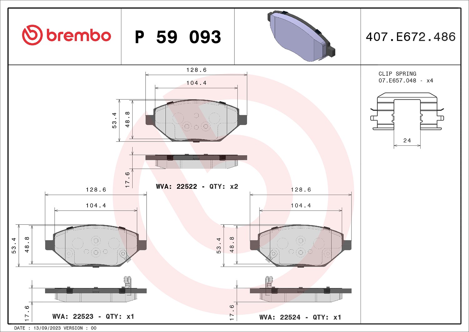 Brembo Bremsbelagsatz, Scheibenbremse [Hersteller-Nr. P59093] für Vauxhall, Opel