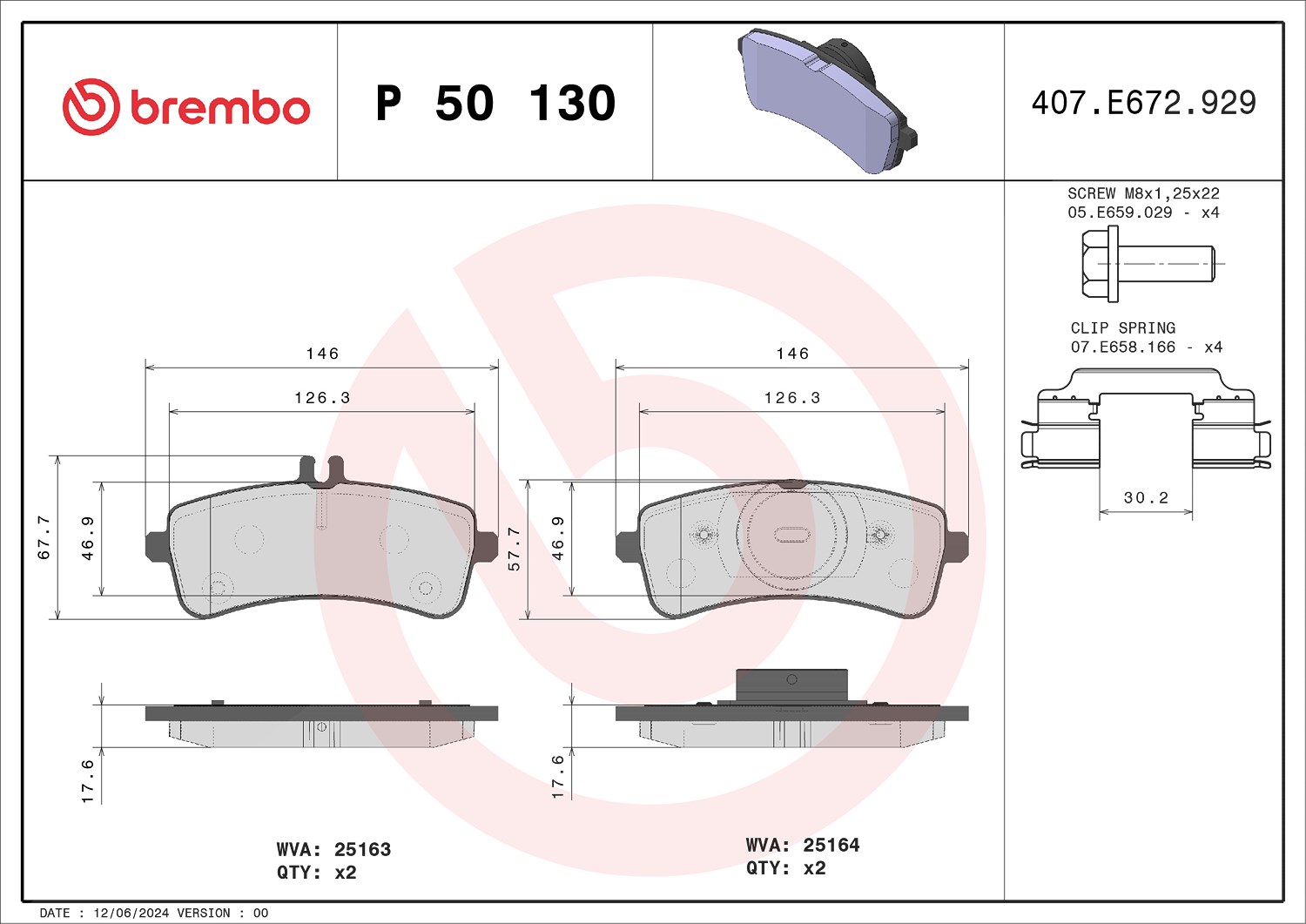Brembo Bremsbelagsatz, Scheibenbremse [Hersteller-Nr. P50130] für Mercedes-Benz