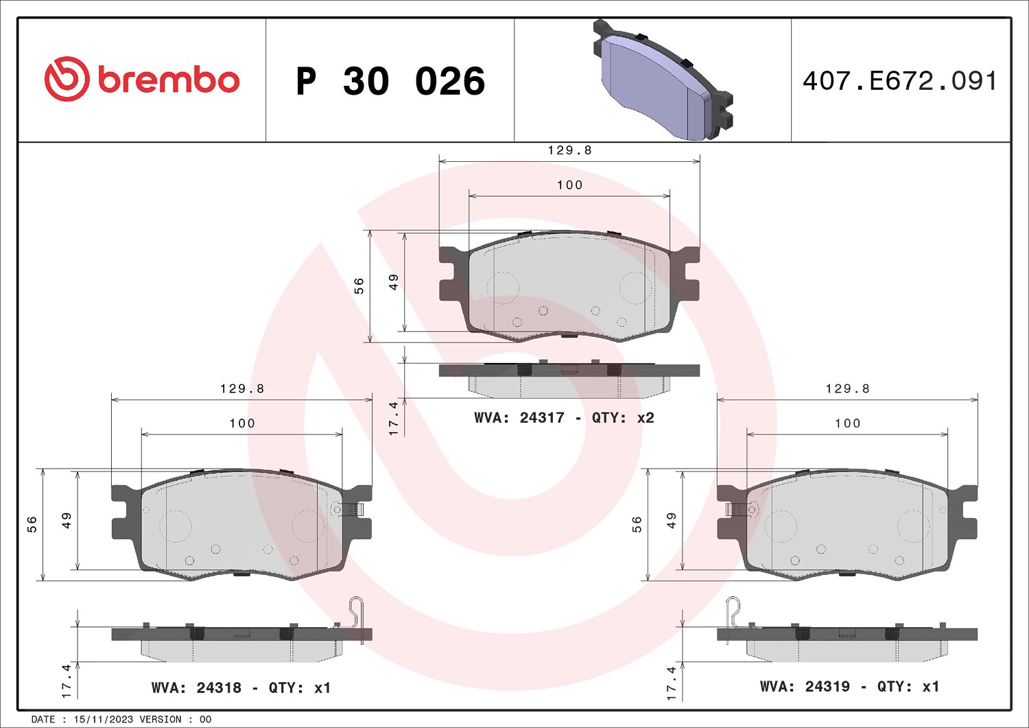 Brembo Bremsbelagsatz, Scheibenbremse [Hersteller-Nr. P30026] für Kia, Hyundai