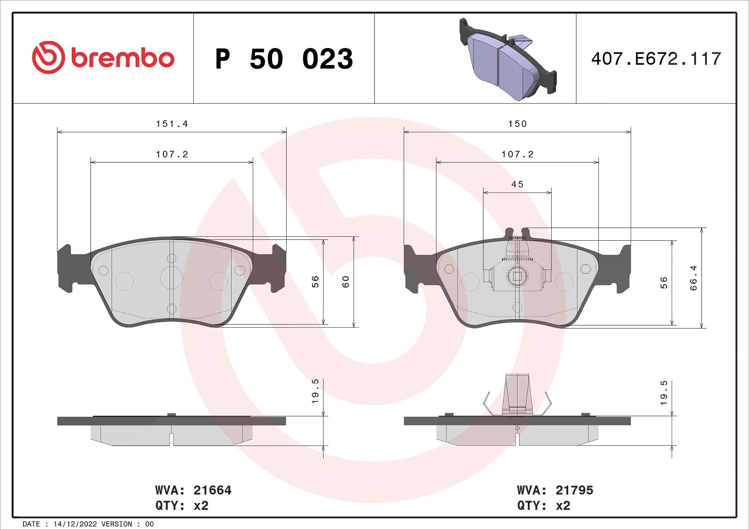 Brembo Bremsbelagsatz, Scheibenbremse [Hersteller-Nr. P50023] für Mercedes-Benz