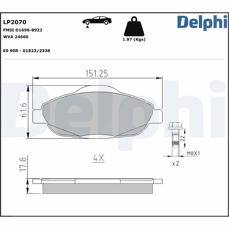 Delphi Bremsbelagsatz, Scheibenbremse [Hersteller-Nr. LP2070] für Peugeot