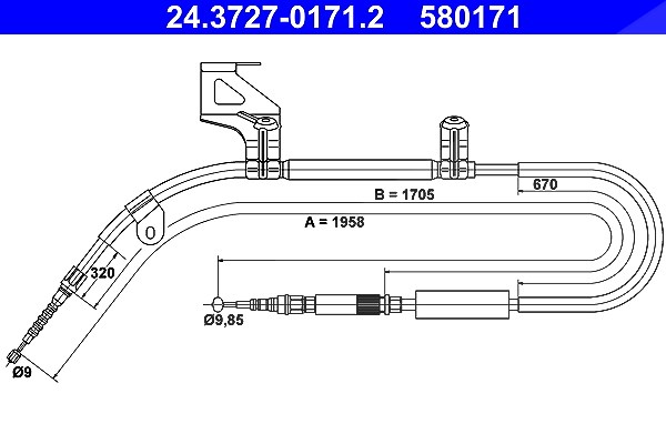 Ate Handbremsseil hinten links [Hersteller-Nr. 24.3727-0171.2] für Audi