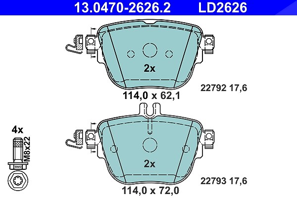 Ate CERAMIC Bremsbelagsatz hinten [Hersteller-Nr. 13.0470-2626.2] für Mercedes-Benz