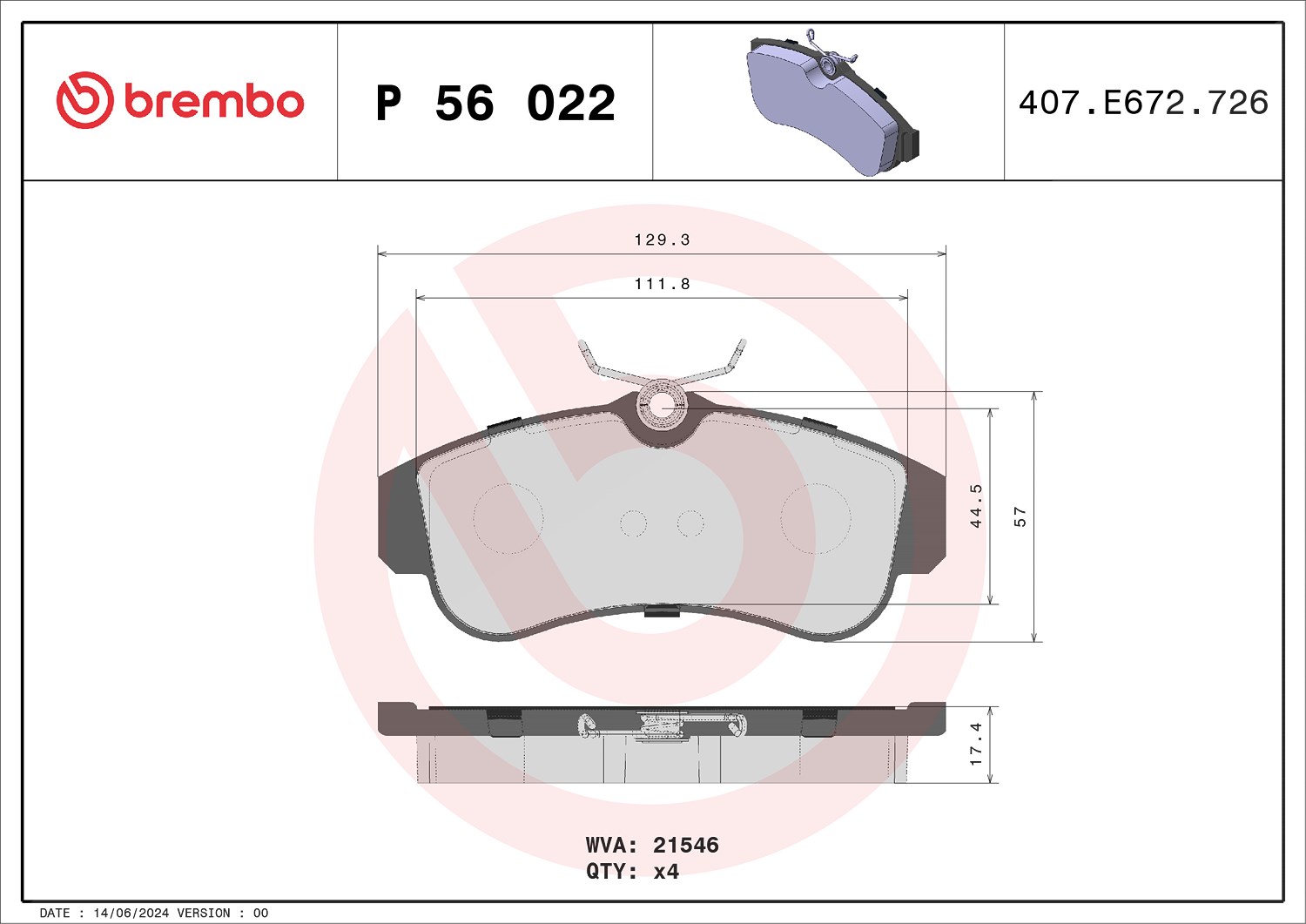 Brembo Bremsbelagsatz, Scheibenbremse [Hersteller-Nr. P56022] für Nissan