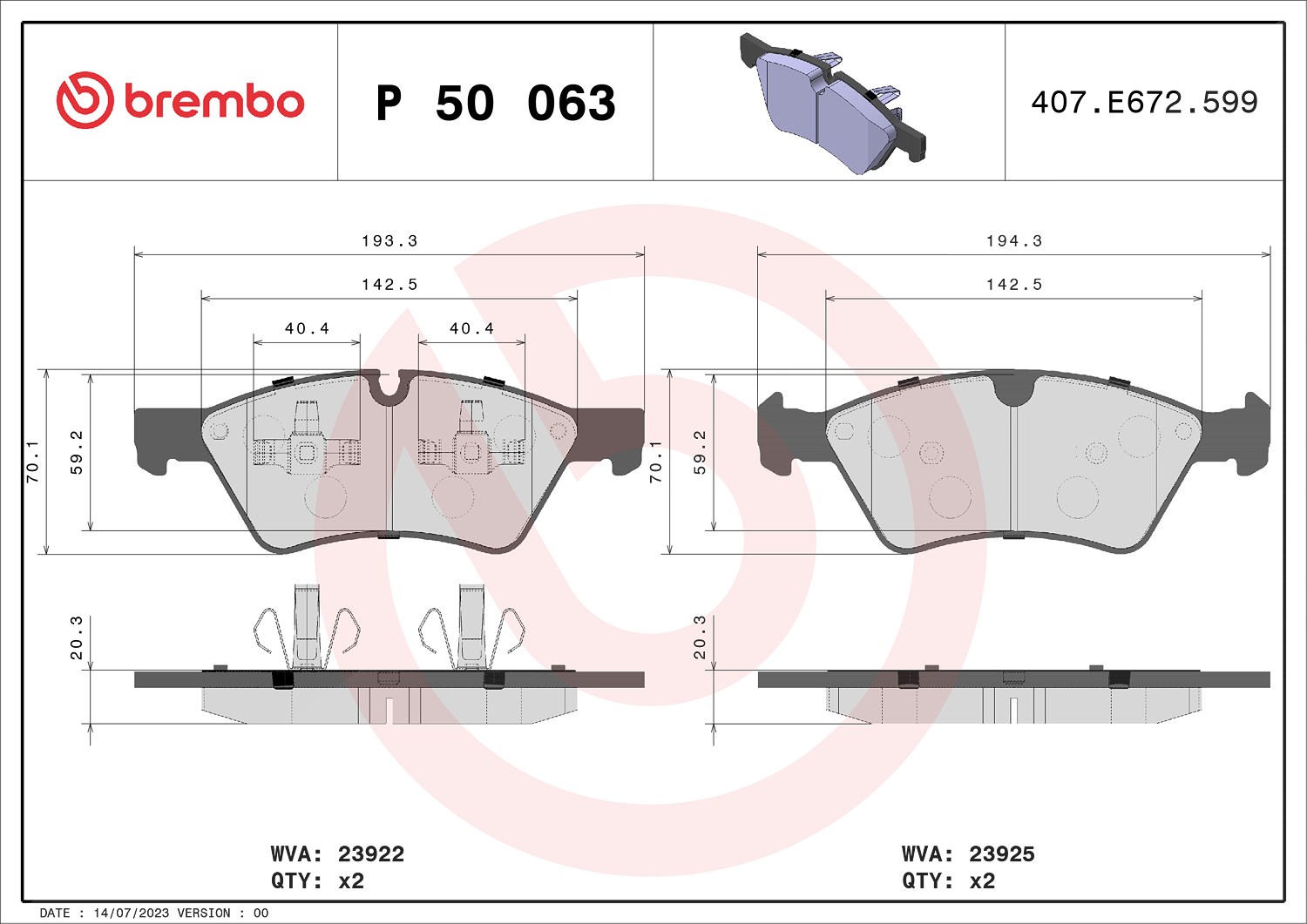Brembo Bremsbelagsatz, Scheibenbremse [Hersteller-Nr. P50063] für Mercedes-Benz