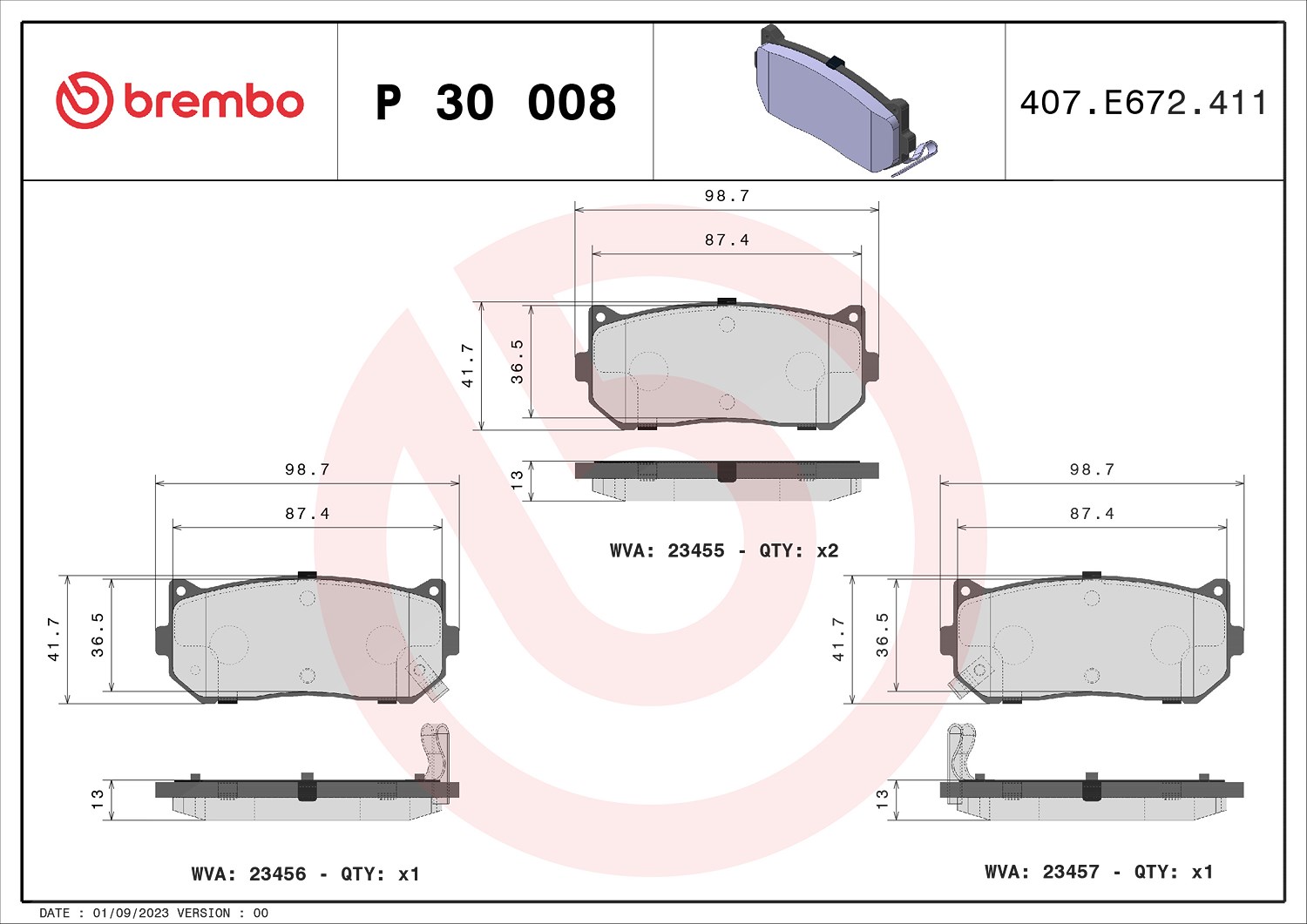Brembo Bremsbelagsatz, Scheibenbremse [Hersteller-Nr. P30008] für Kia