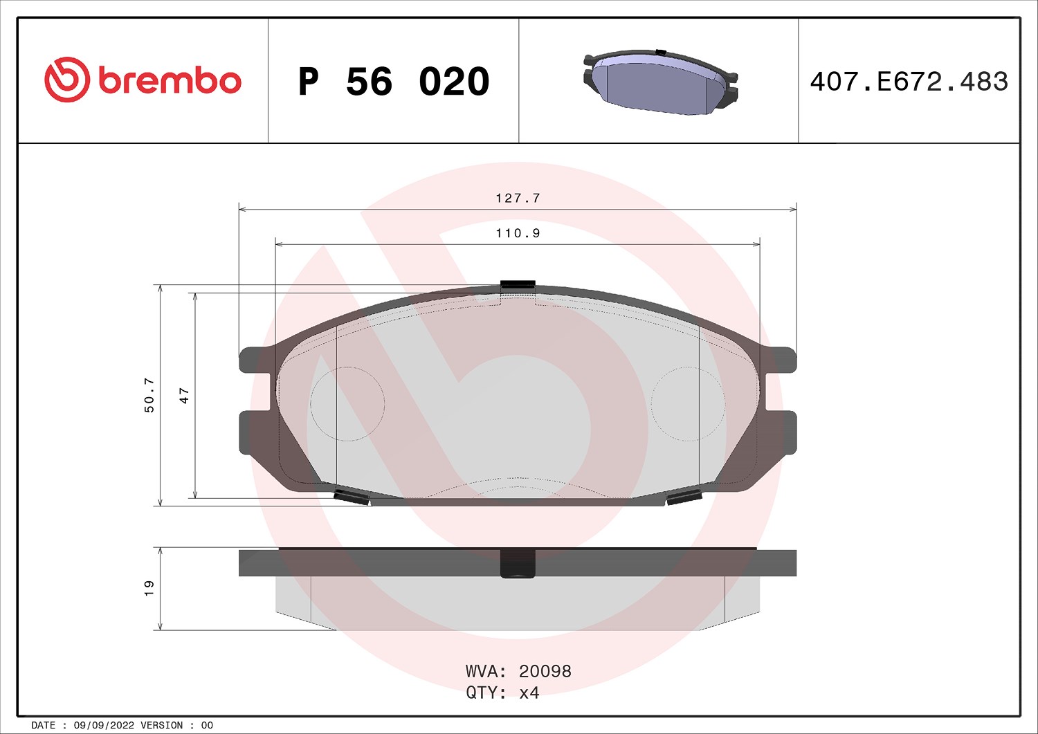 Brembo P56020 Bremsbelagsatz für Scheibenbremse Bremsbelagsatz für Nissan - Bild 8