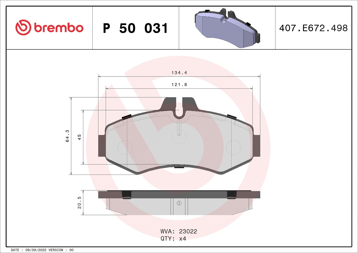 Brembo Bremsbelagsatz, Scheibenbremse [Hersteller-Nr. P50031] für Mercedes-Benz