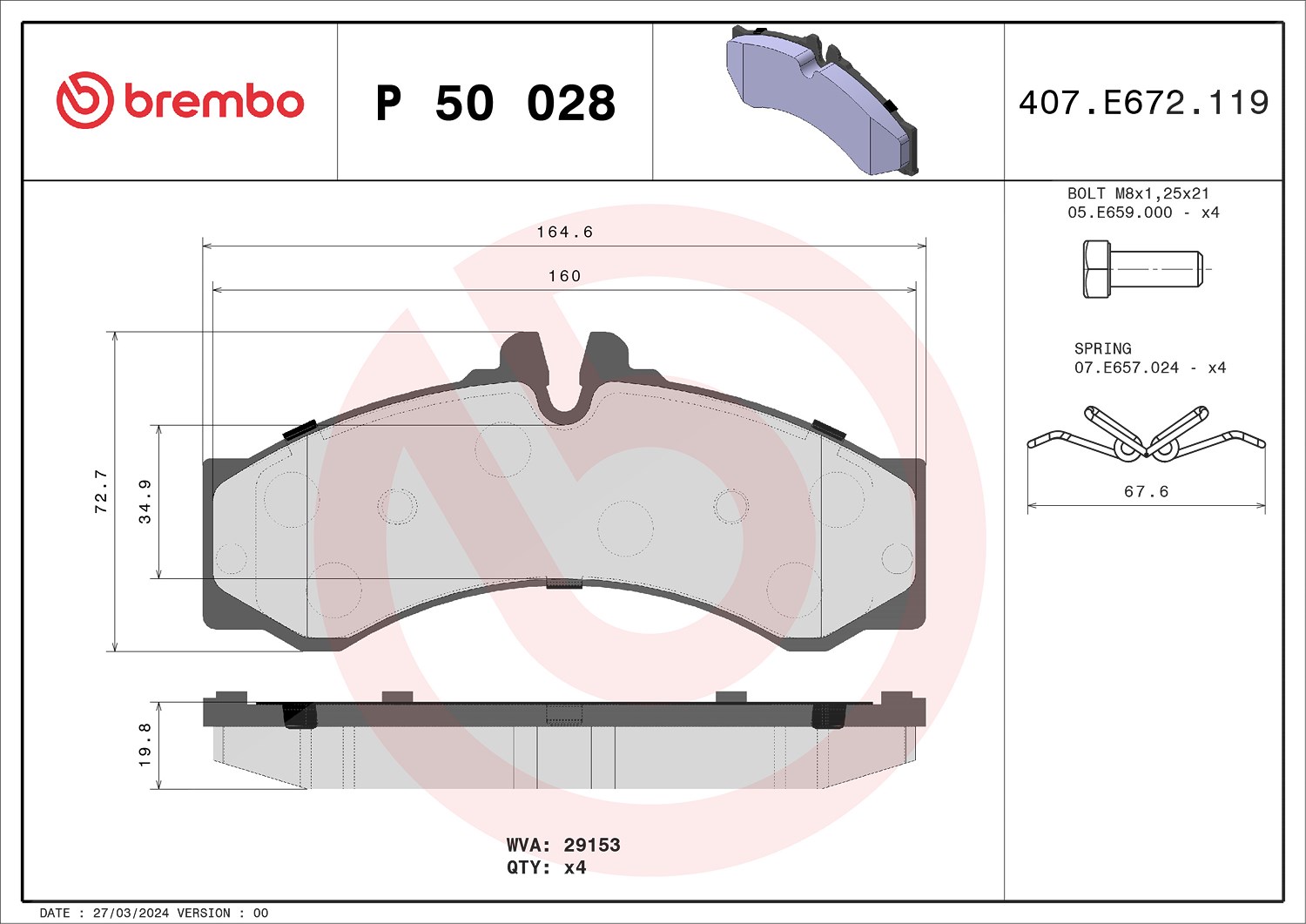 Brembo Bremsbelagsatz, Scheibenbremse [Hersteller-Nr. P50028] für VW, Mercedes-Benz