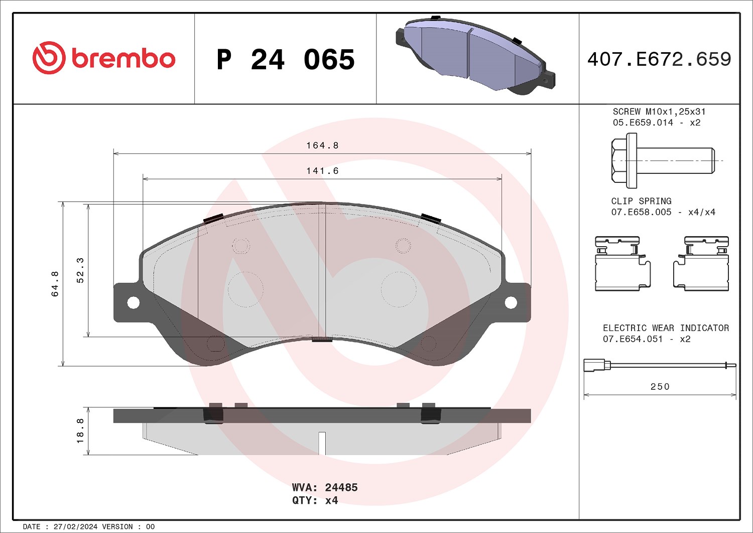 Brembo Bremsbelagsatz, Scheibenbremse [Hersteller-Nr. P24065] für Ford