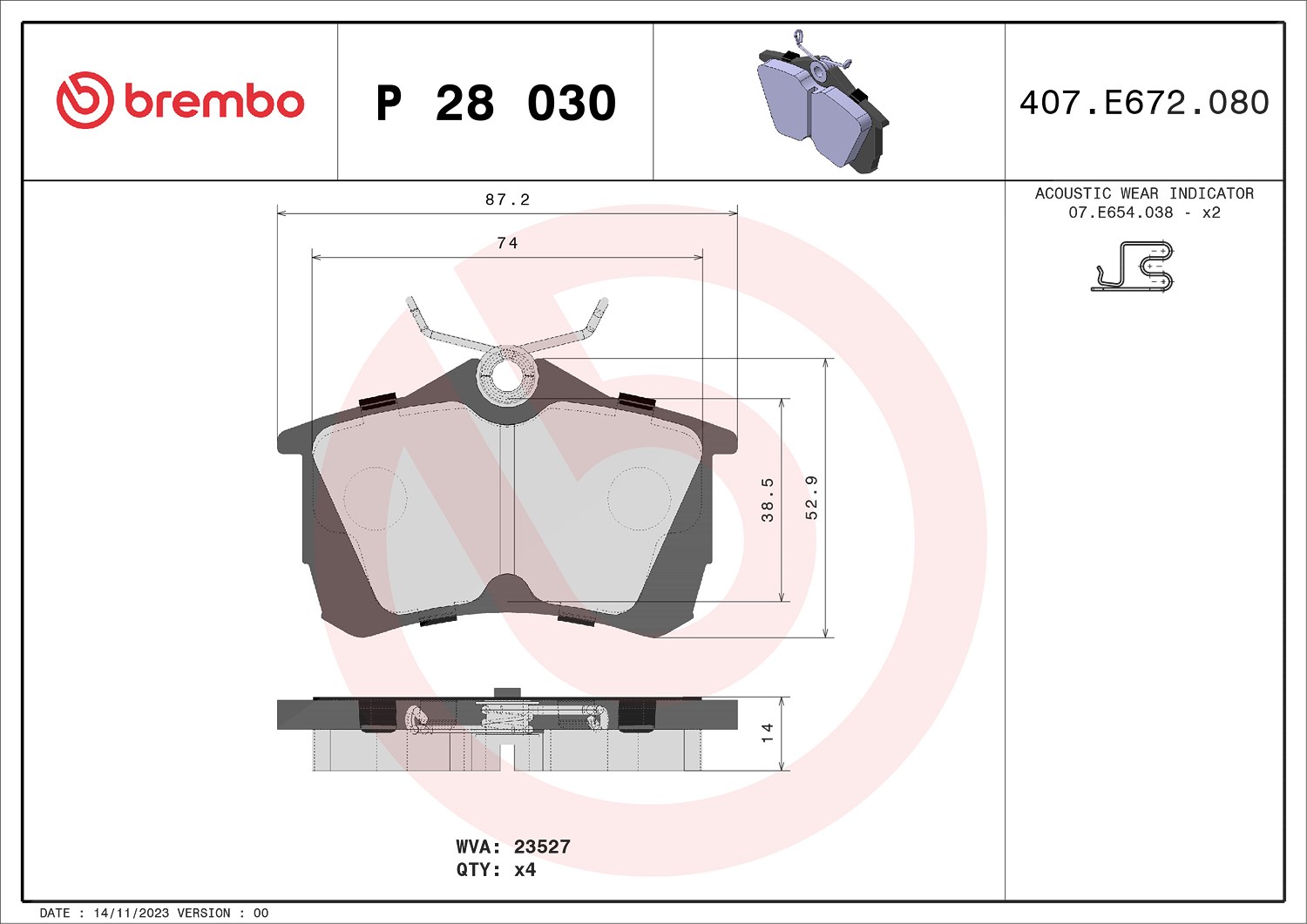 Brembo Bremsbelagsatz, Scheibenbremse [Hersteller-Nr. P28030] für Honda