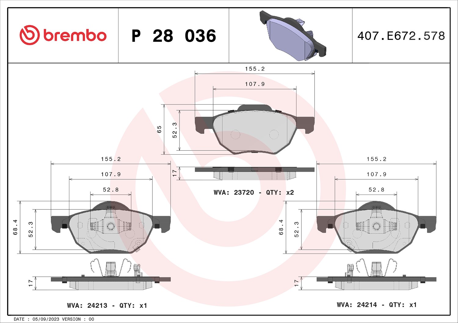 Brembo Bremsbelagsatz, Scheibenbremse [Hersteller-Nr. P28036] für Honda