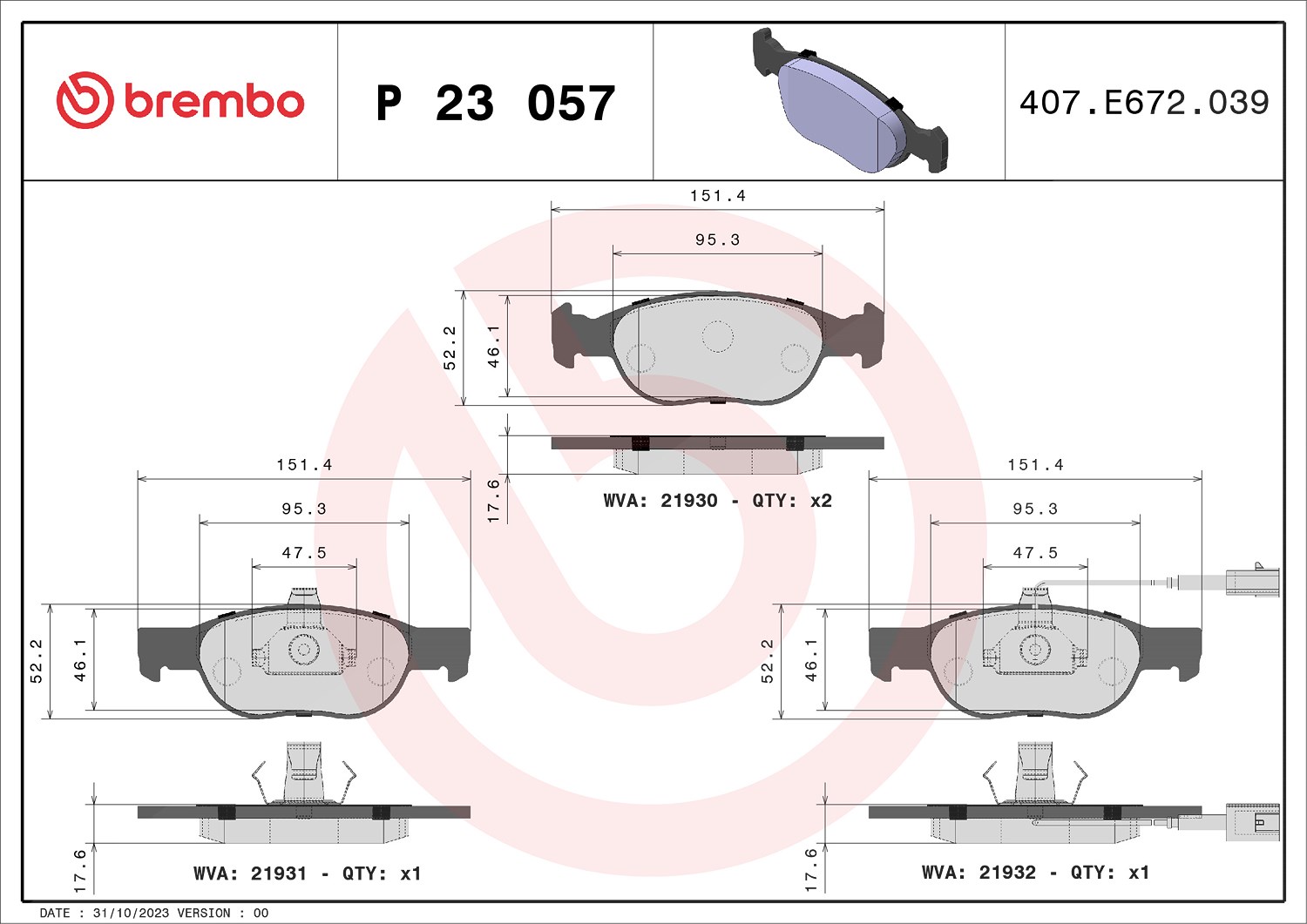 Brembo Bremsbelagsatz, Scheibenbremse [Hersteller-Nr. P23057] für Lancia, Fiat