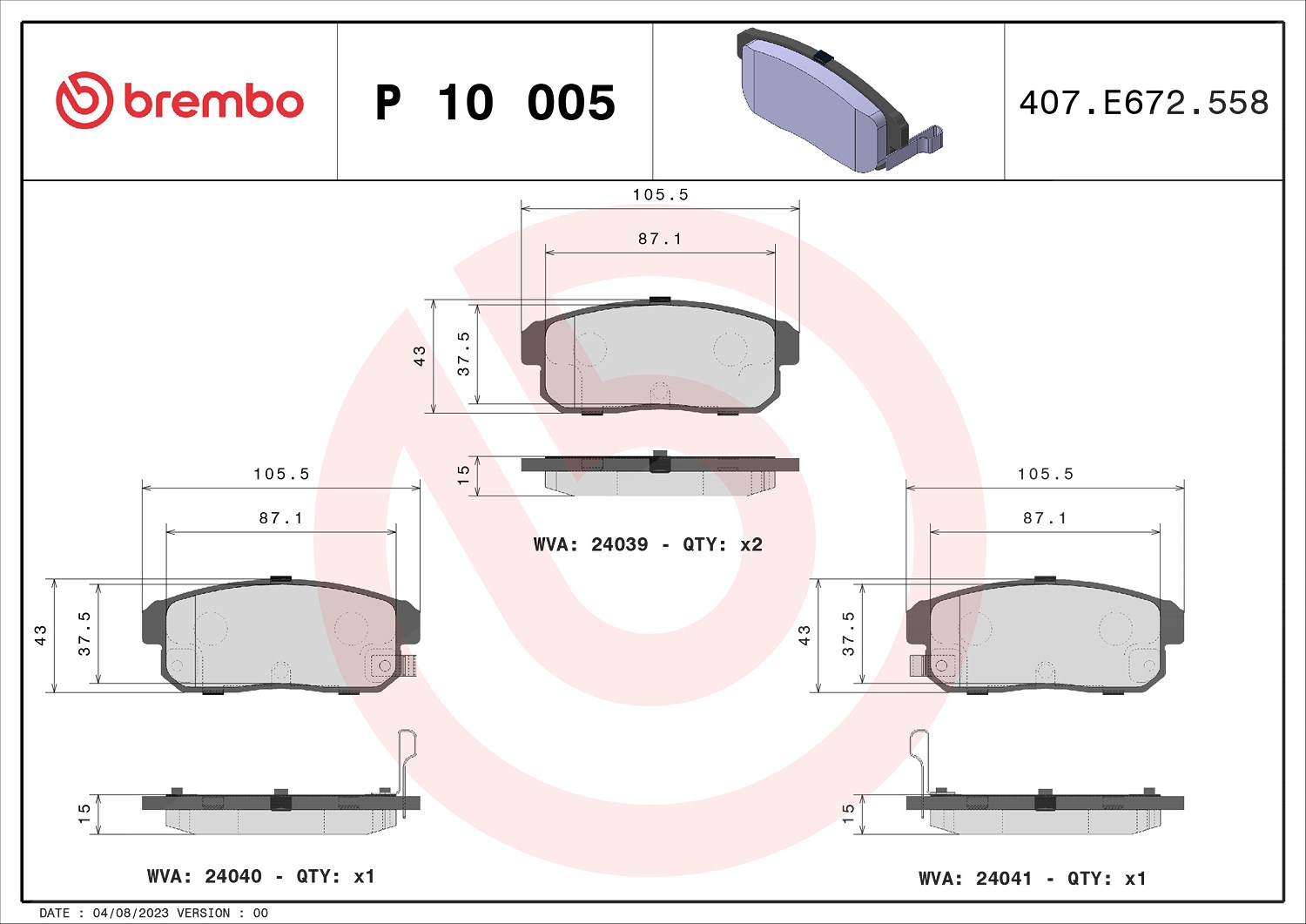 Brembo Bremsbelagsatz, Scheibenbremse [Hersteller-Nr. P10005] für Nissan, Infiniti, Suzuki