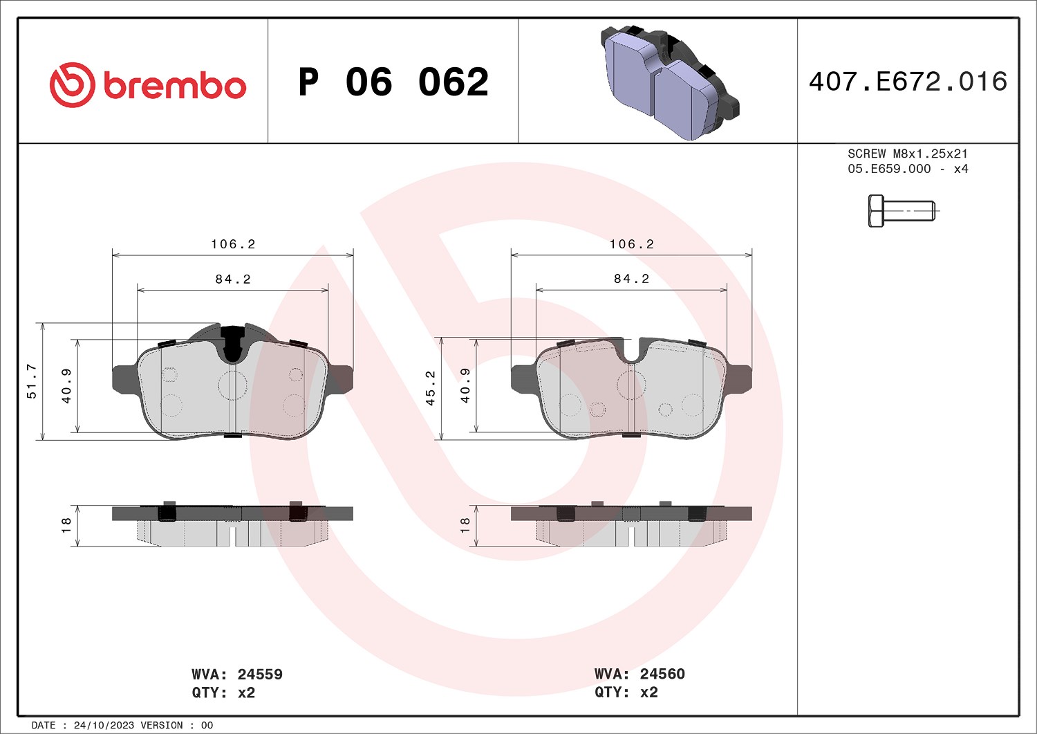 Brembo Bremsbelagsatz, Scheibenbremse [Hersteller-Nr. P06062] für BMW