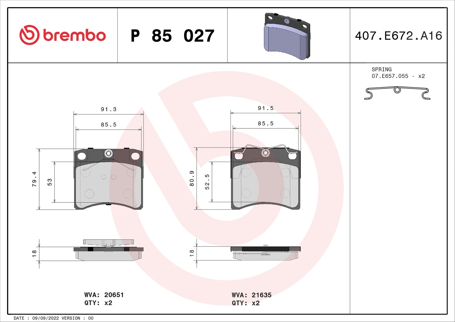 Brembo Bremsbelagsatz, Scheibenbremse [Hersteller-Nr. P85027] für VW