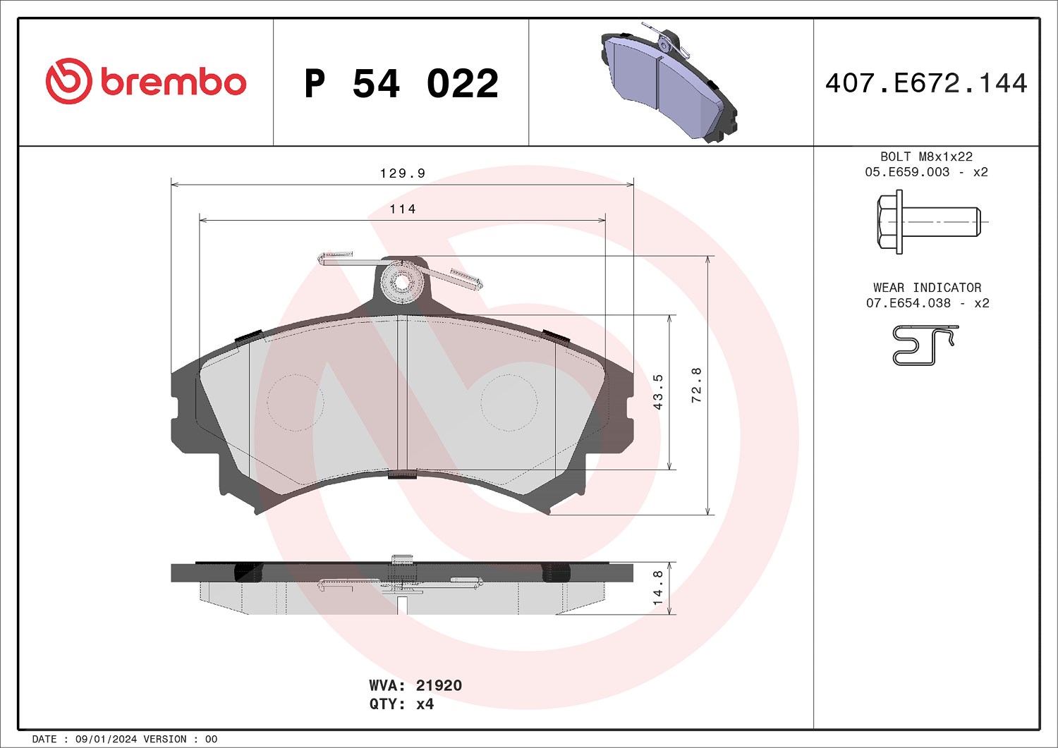 Brembo Bremsbelagsatz, Scheibenbremse [Hersteller-Nr. P54022] für Volvo, Proton, Mitsubishi