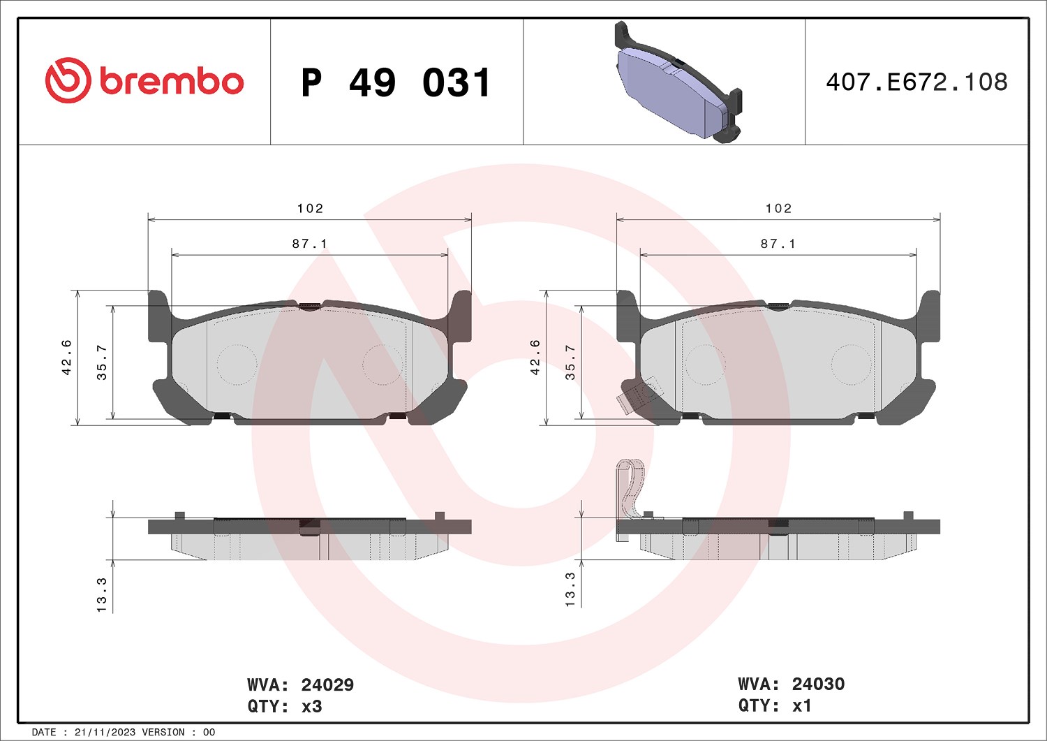 Brembo Bremsbelagsatz, Scheibenbremse [Hersteller-Nr. P49031] für Eunos, Mazda