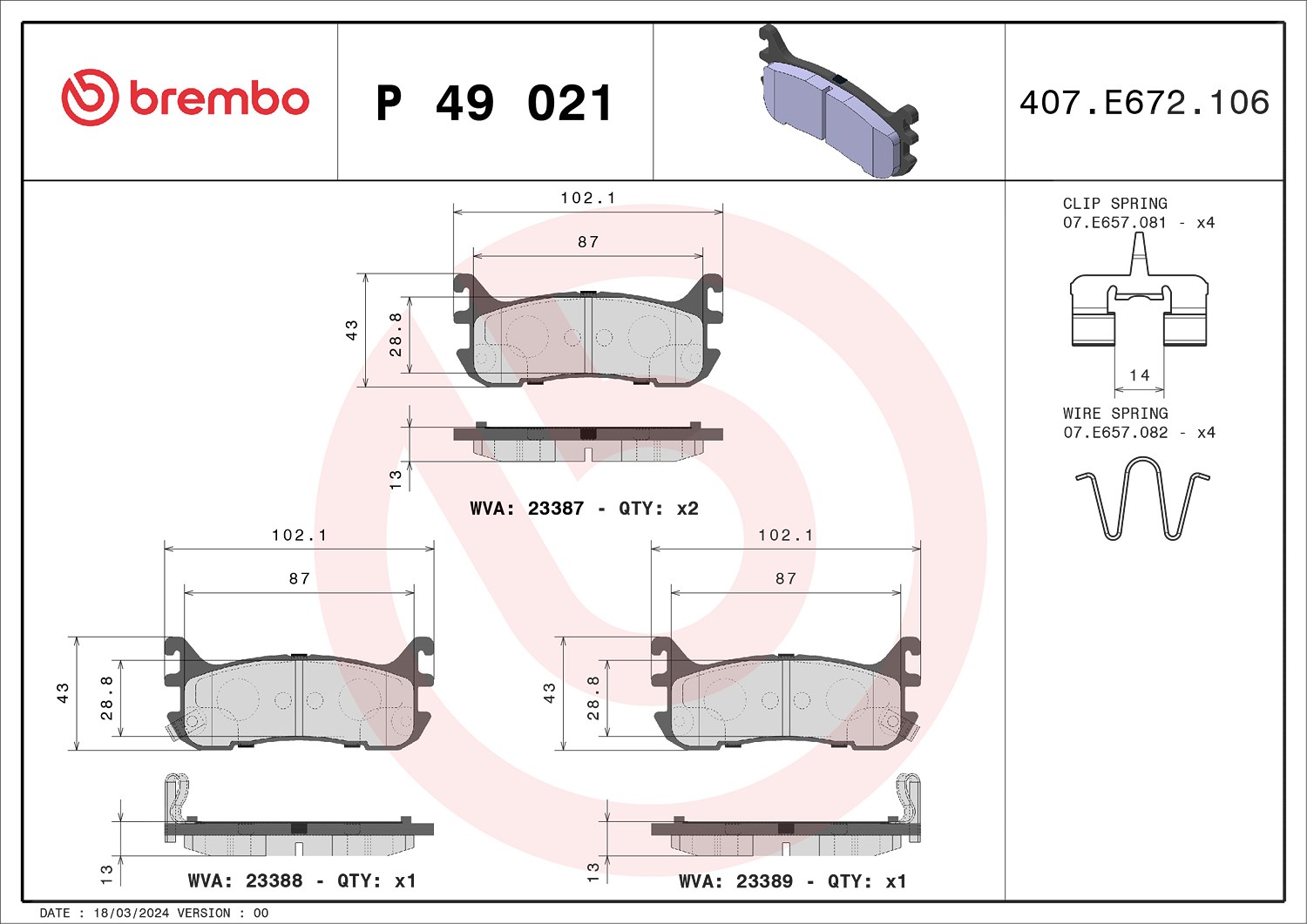 Brembo Bremsbelagsatz, Scheibenbremse [Hersteller-Nr. P49021] für Ford Usa, Mazda, Eunos