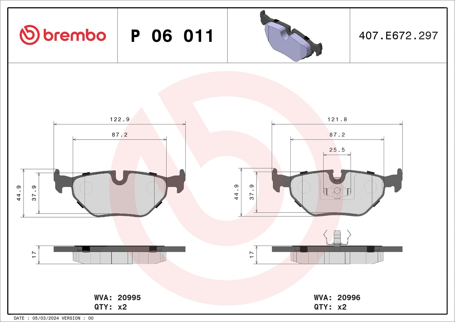 Brembo Bremsbelagsatz, Scheibenbremse [Hersteller-Nr. P06011] für BMW, Wiesmann