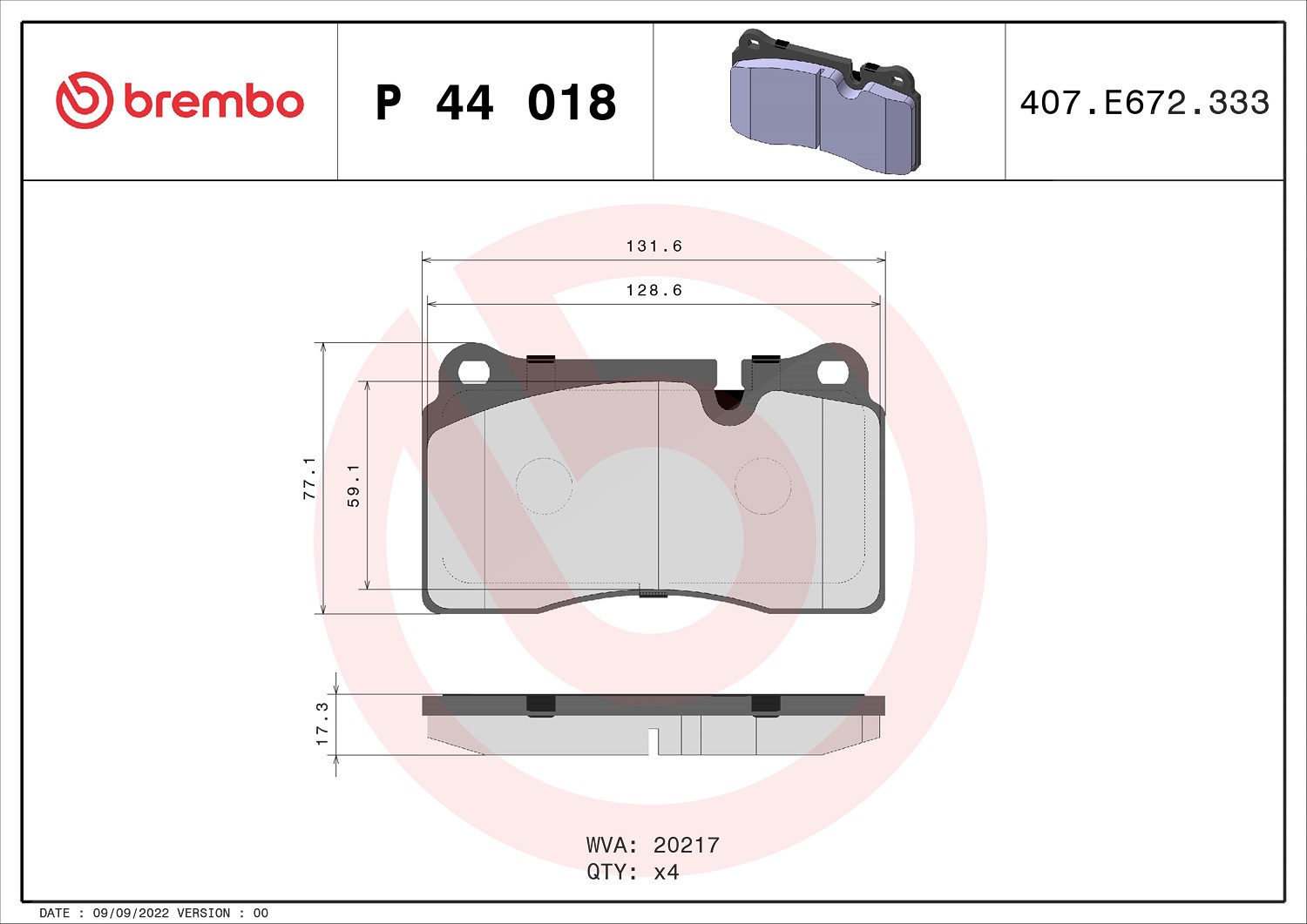 Brembo Bremsbelagsatz, Scheibenbremse [Hersteller-Nr. P44018] für Land Rover