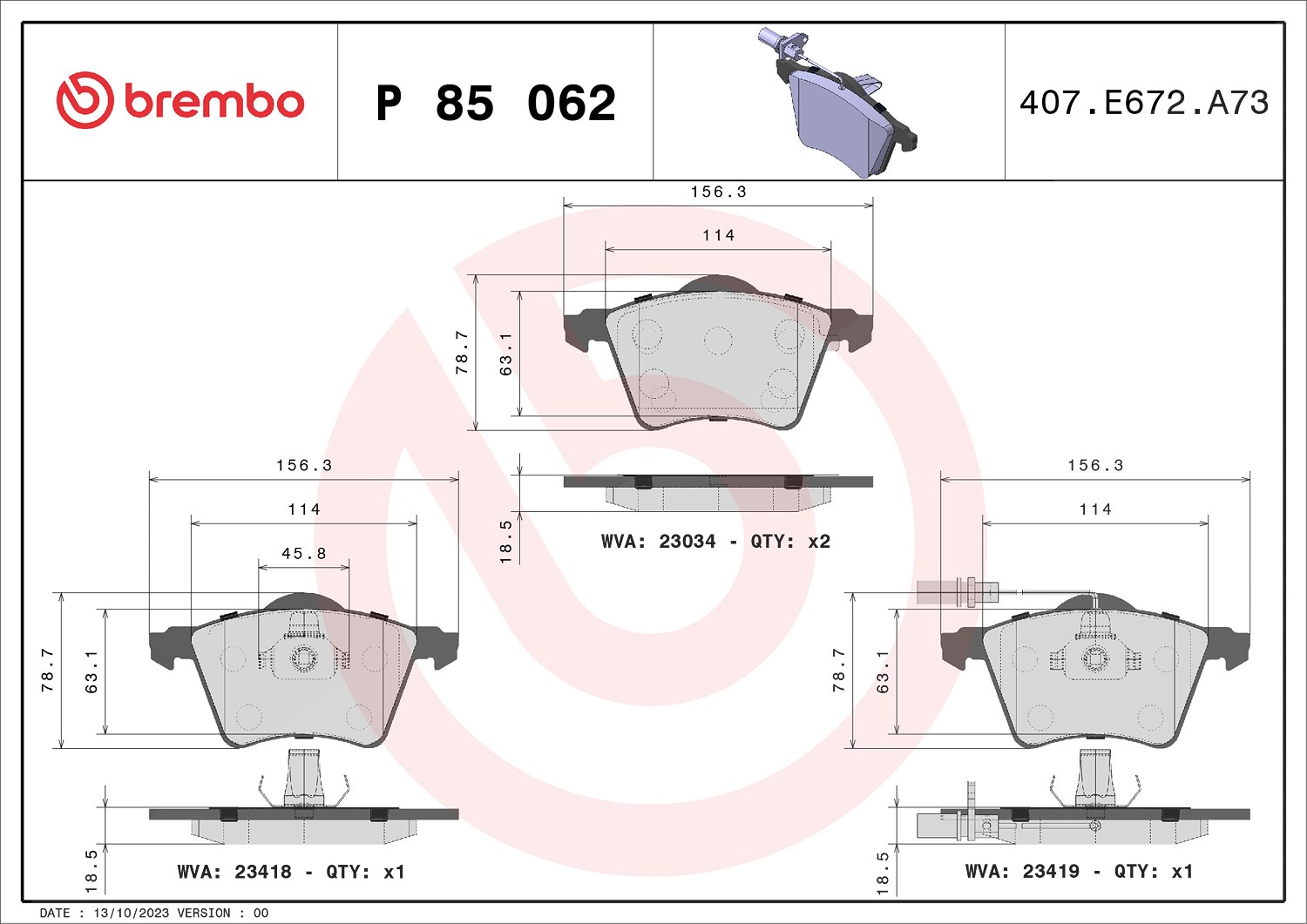Brembo Bremsbeläge vorne (Satz) mit VWK [Hersteller-Nr. P85062] für VW, Ford, Seat