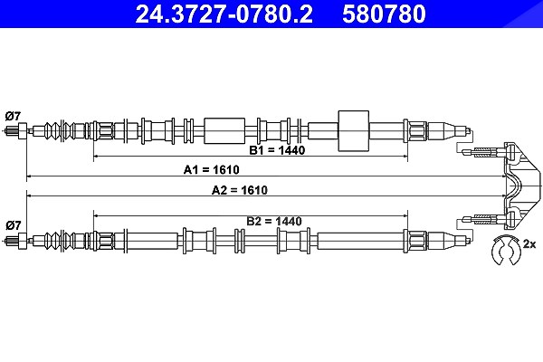 Ate Seilzug, Feststellbremse [Hersteller-Nr. 24.3727-0780.2] für Vauxhall, Opel