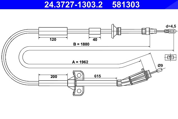 Ate Seilzug, Feststellbremse [Hersteller-Nr. 24.3727-1303.2] für Volvo