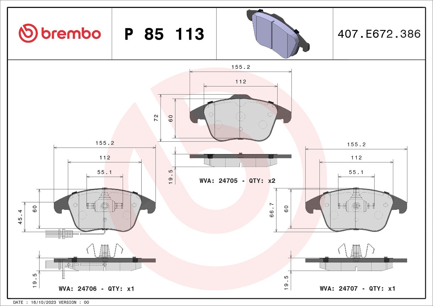 Brembo Bremsbelagsatz, Scheibenbremse [Hersteller-Nr. P85113X] für Audi
