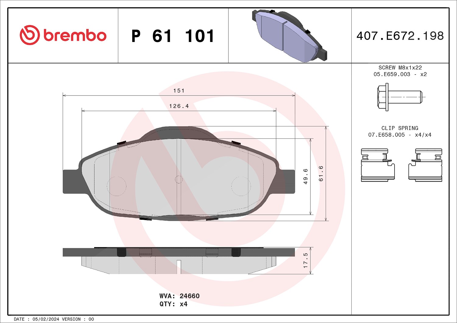 Brembo Bremsbelagsatz, Scheibenbremse [Hersteller-Nr. P61101X] für Peugeot