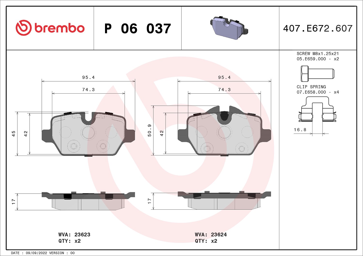 Brembo Bremsbelagsatz, Scheibenbremse [Hersteller-Nr. P06037X] für BMW