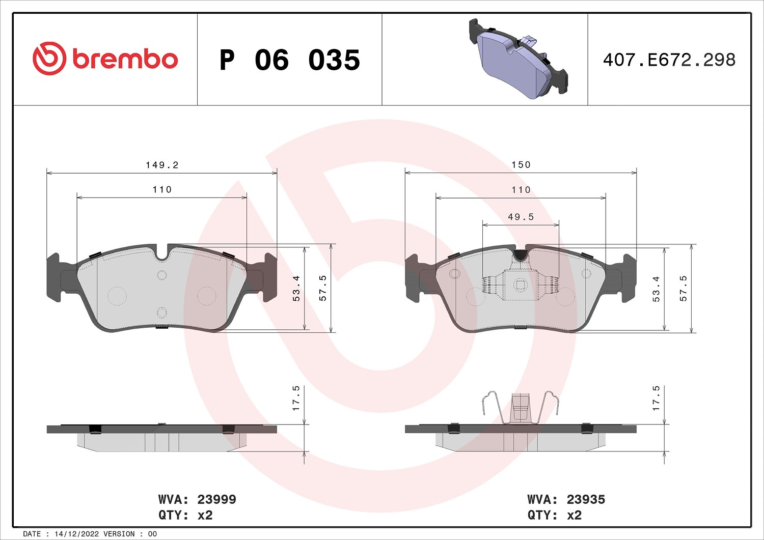 Brembo Bremsbelagsatz, Scheibenbremse [Hersteller-Nr. P06035X] für BMW