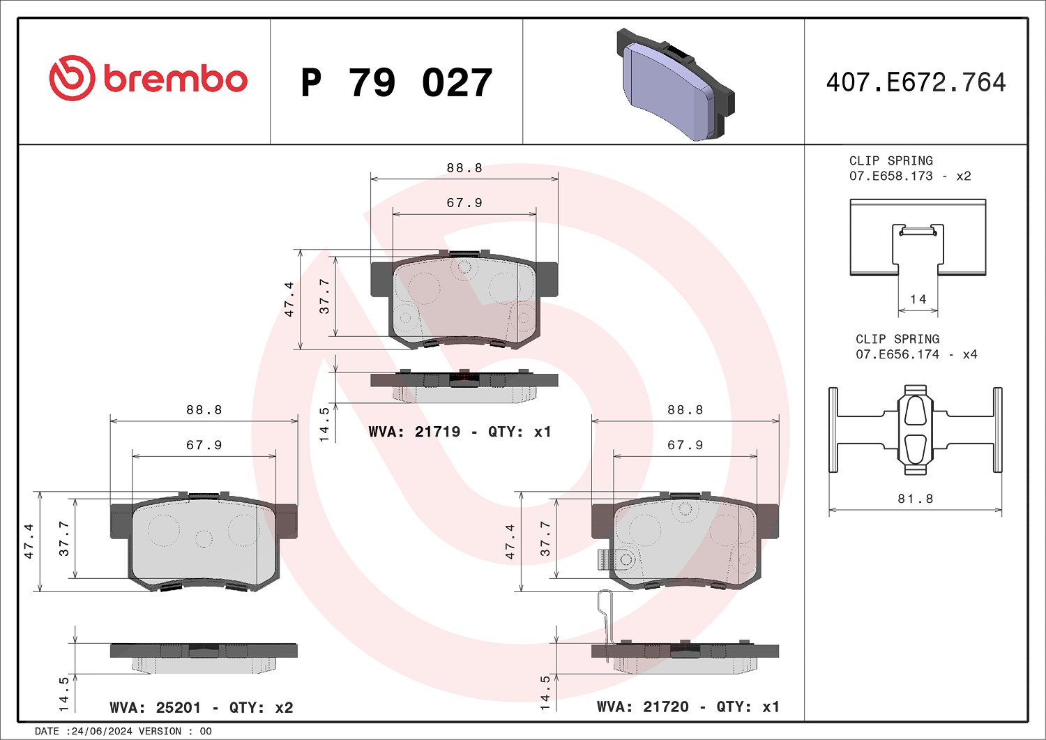Brembo Bremsbelagsatz, Scheibenbremse [Hersteller-Nr. P79027] für Fiat, Suzuki, Honda