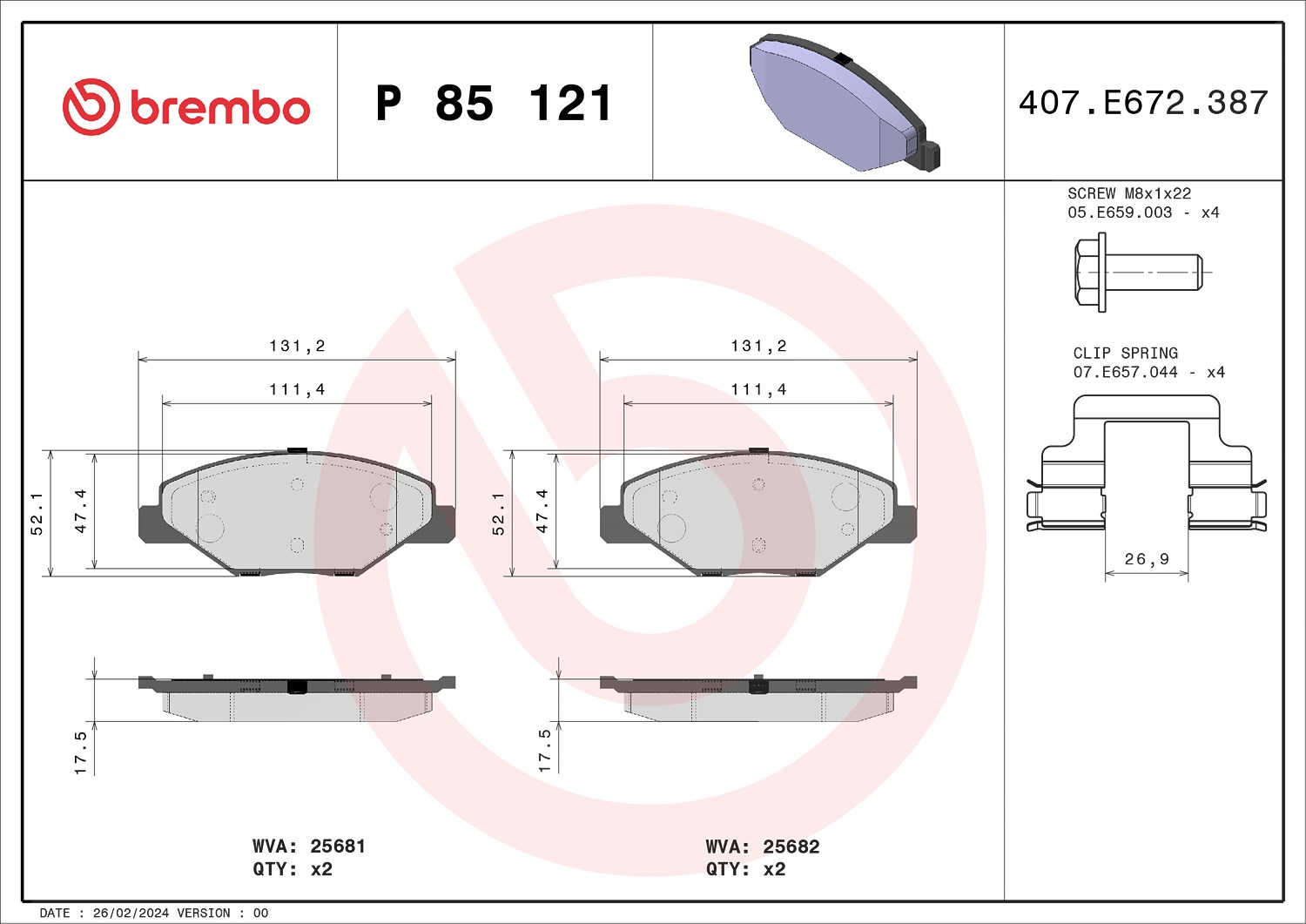 Brembo Bremsbelagsatz, Scheibenbremse [Hersteller-Nr. P85121] für VW, Skoda