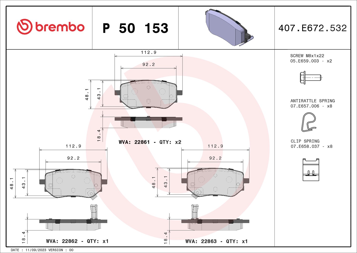 BREMBO P 50 153 Bremsbeläge Hinten für NP300 X Navara - Bild 9