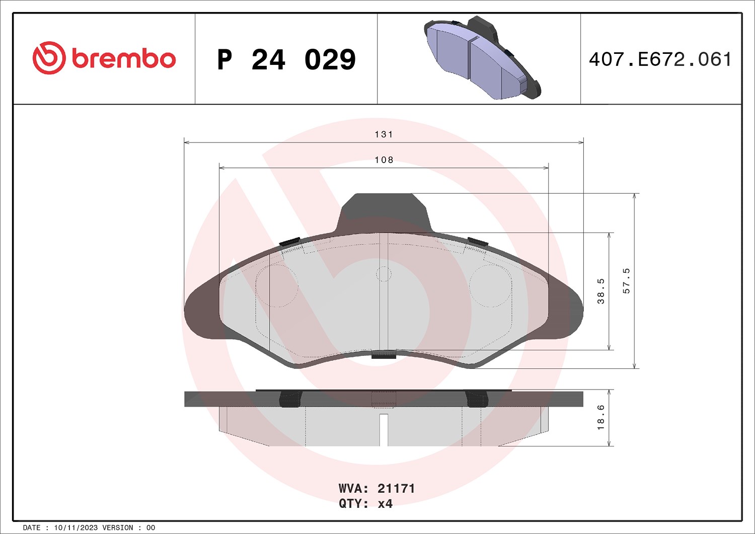 Brembo Bremsbelagsatz, Scheibenbremse [Hersteller-Nr. P24029] für Ford