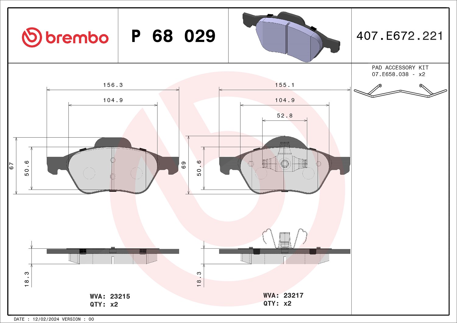 Brembo Bremsbelagsatz, Scheibenbremse [Hersteller-Nr. P68029] für Renault