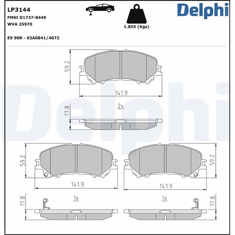 Delphi Bremsbelagsatz, Scheibenbremse [Hersteller-Nr. LP3144] für Renault, Nissan