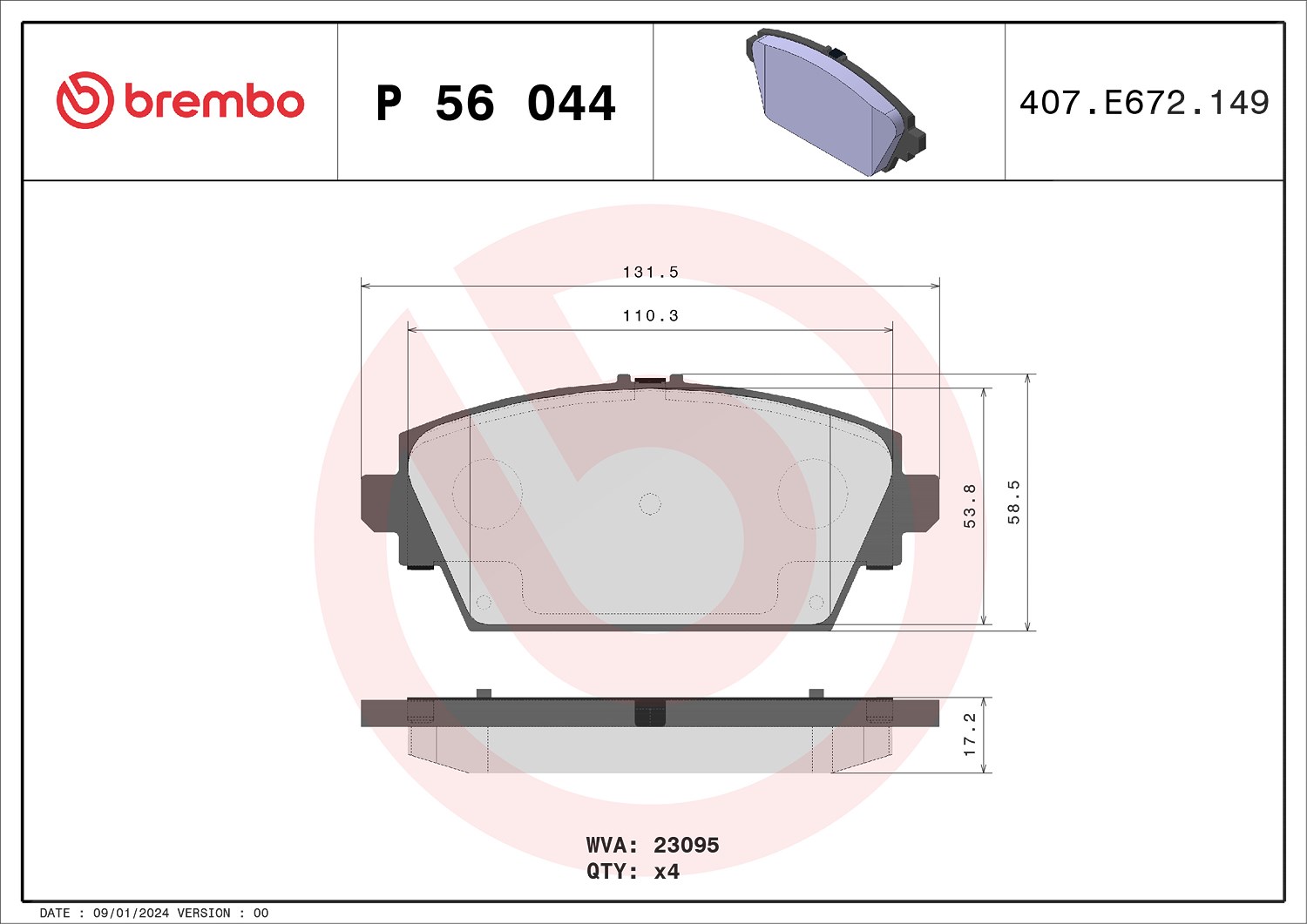 Brembo Bremsbelagsatz, Scheibenbremse [Hersteller-Nr. P56044] für Nissan