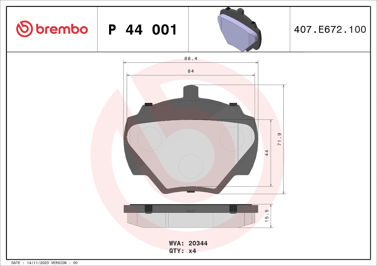 Brembo Bremsbelagsatz, Scheibenbremse [Hersteller-Nr. P44001] für Land Rover