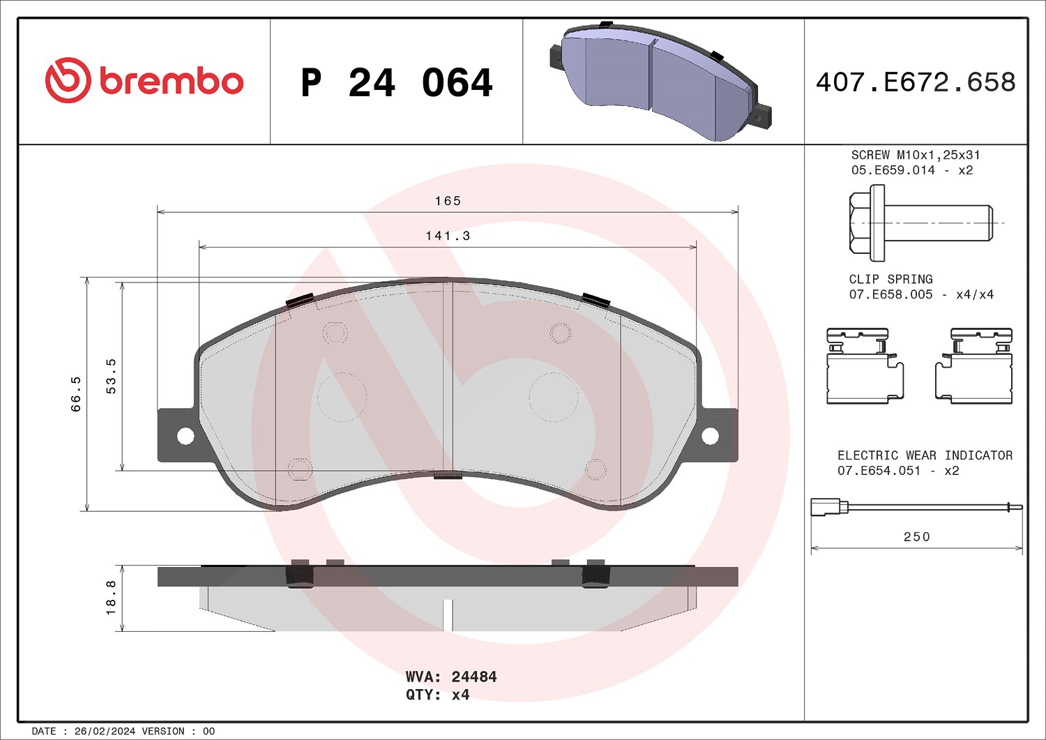 Brembo Bremsbelagsatz, Scheibenbremse [Hersteller-Nr. P24064] für Ford