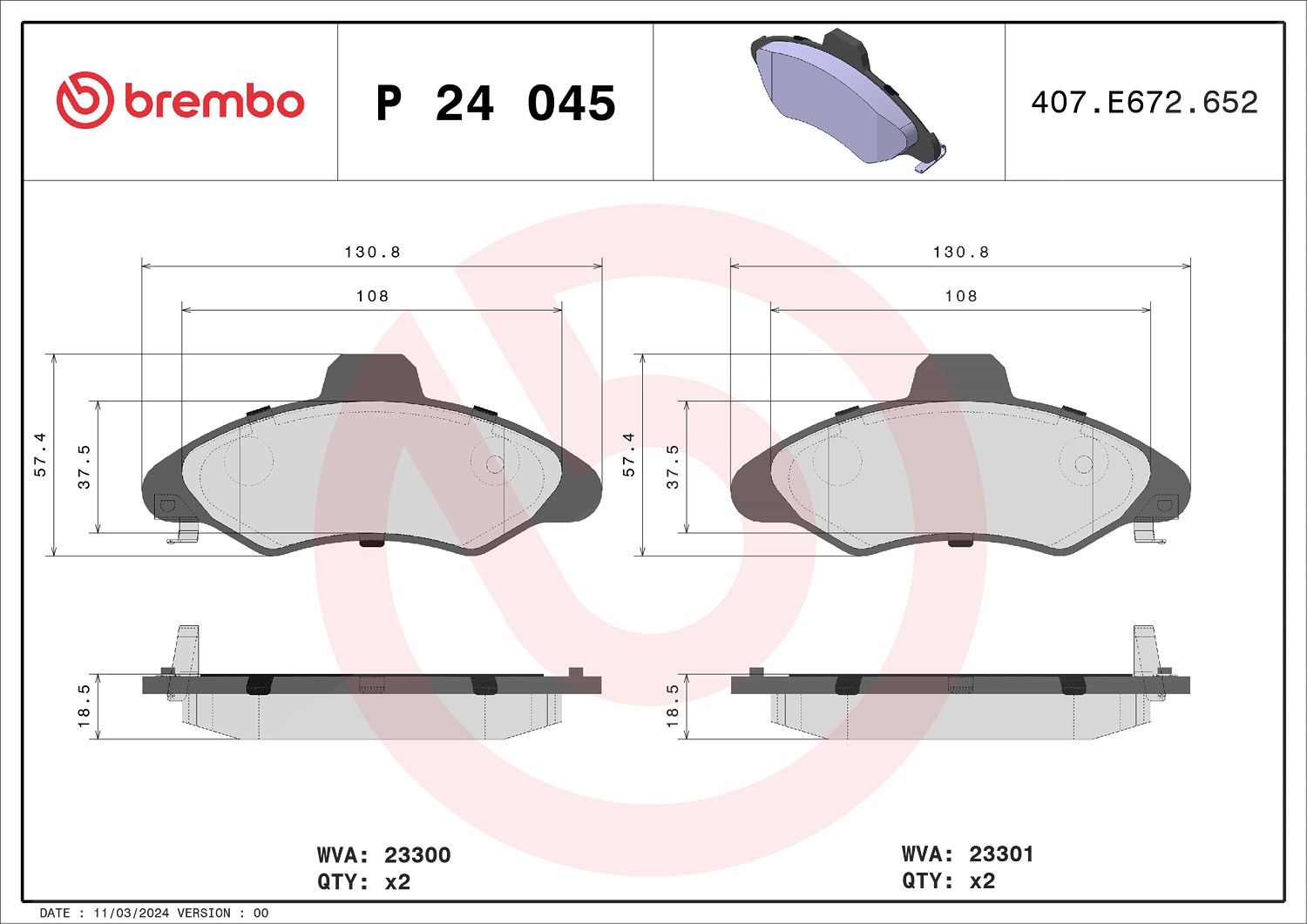 Brembo Bremsbelagsatz, Scheibenbremse [Hersteller-Nr. P24045] für Ford