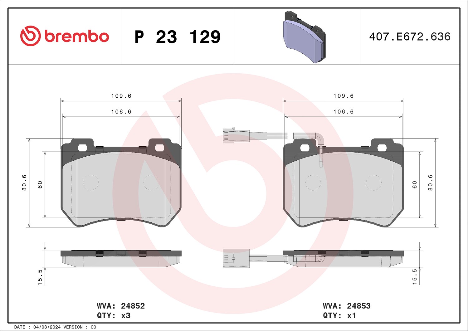 Brembo Bremsbelagsatz, Scheibenbremse [Hersteller-Nr. P23129] für Alfa Romeo