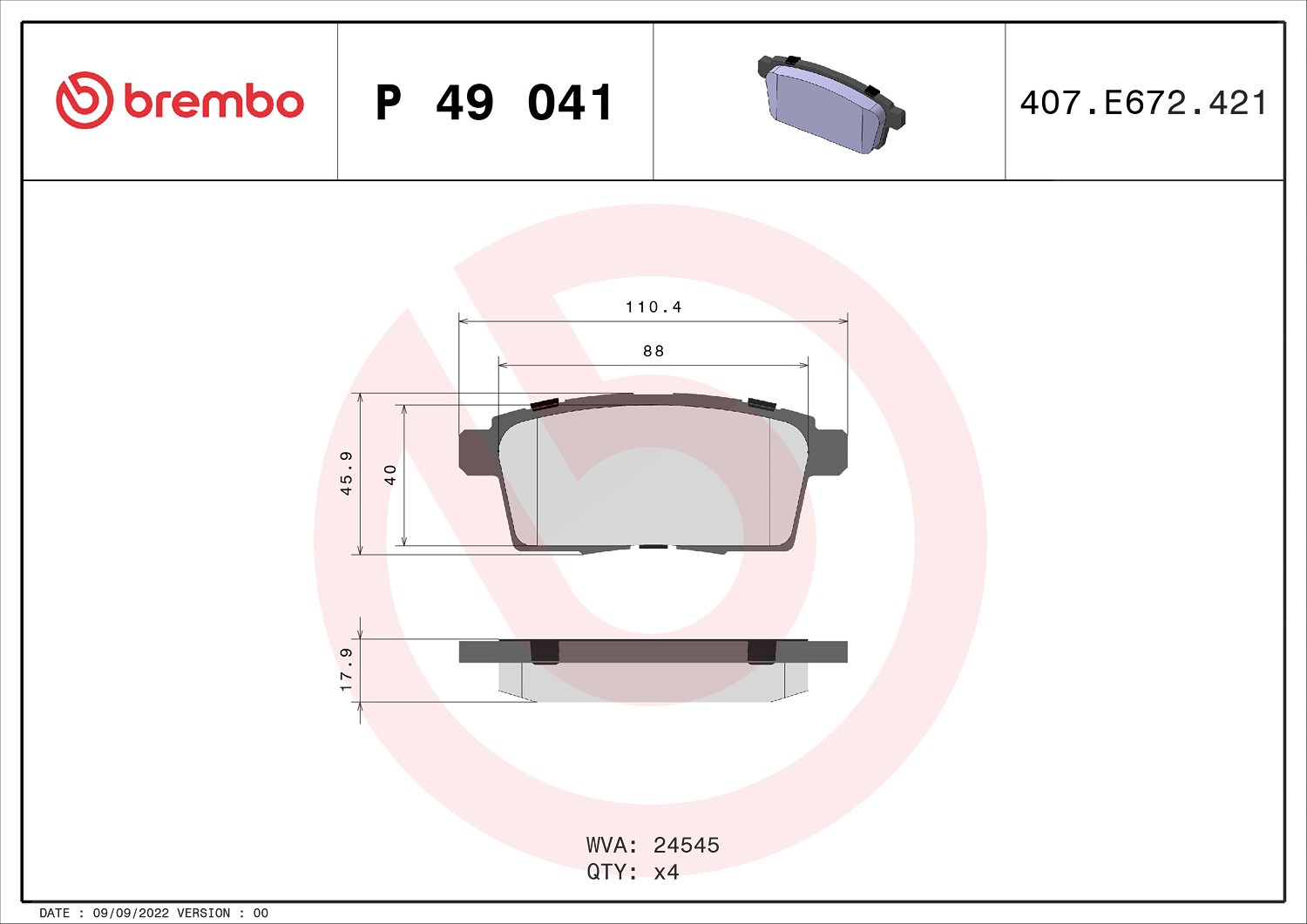 Brembo Bremsbelagsatz, Scheibenbremse [Hersteller-Nr. P49041] für Lincoln, Ford Usa, Mazda