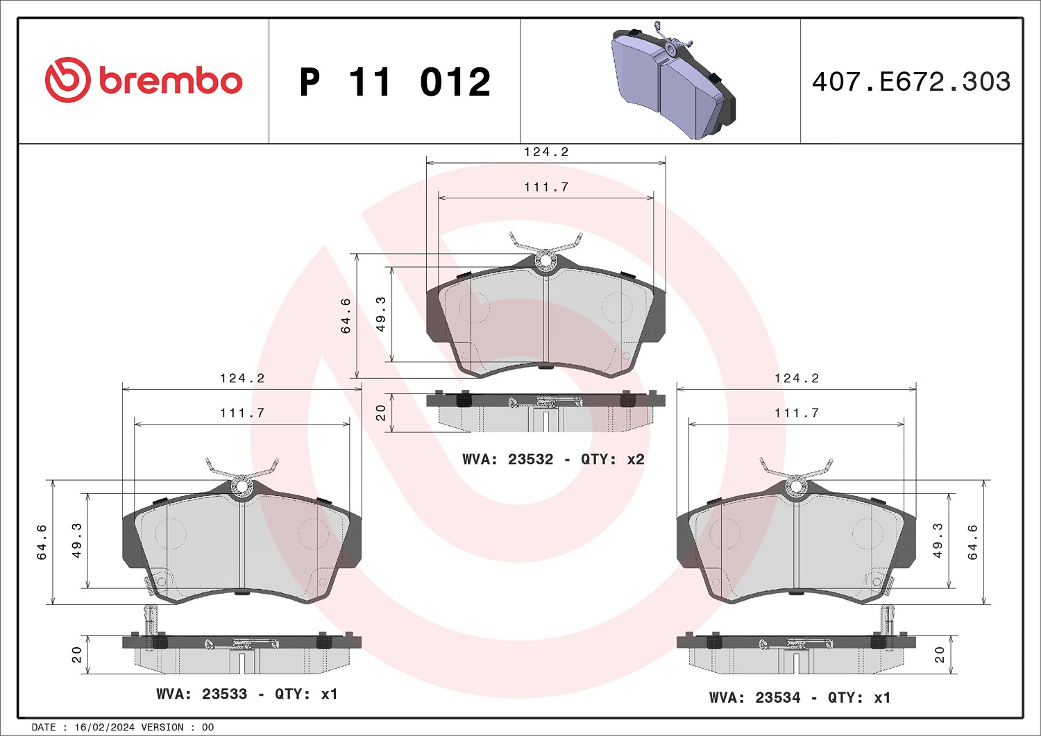 Brembo Bremsbelagsatz, Scheibenbremse [Hersteller-Nr. P11012] für Chrysler