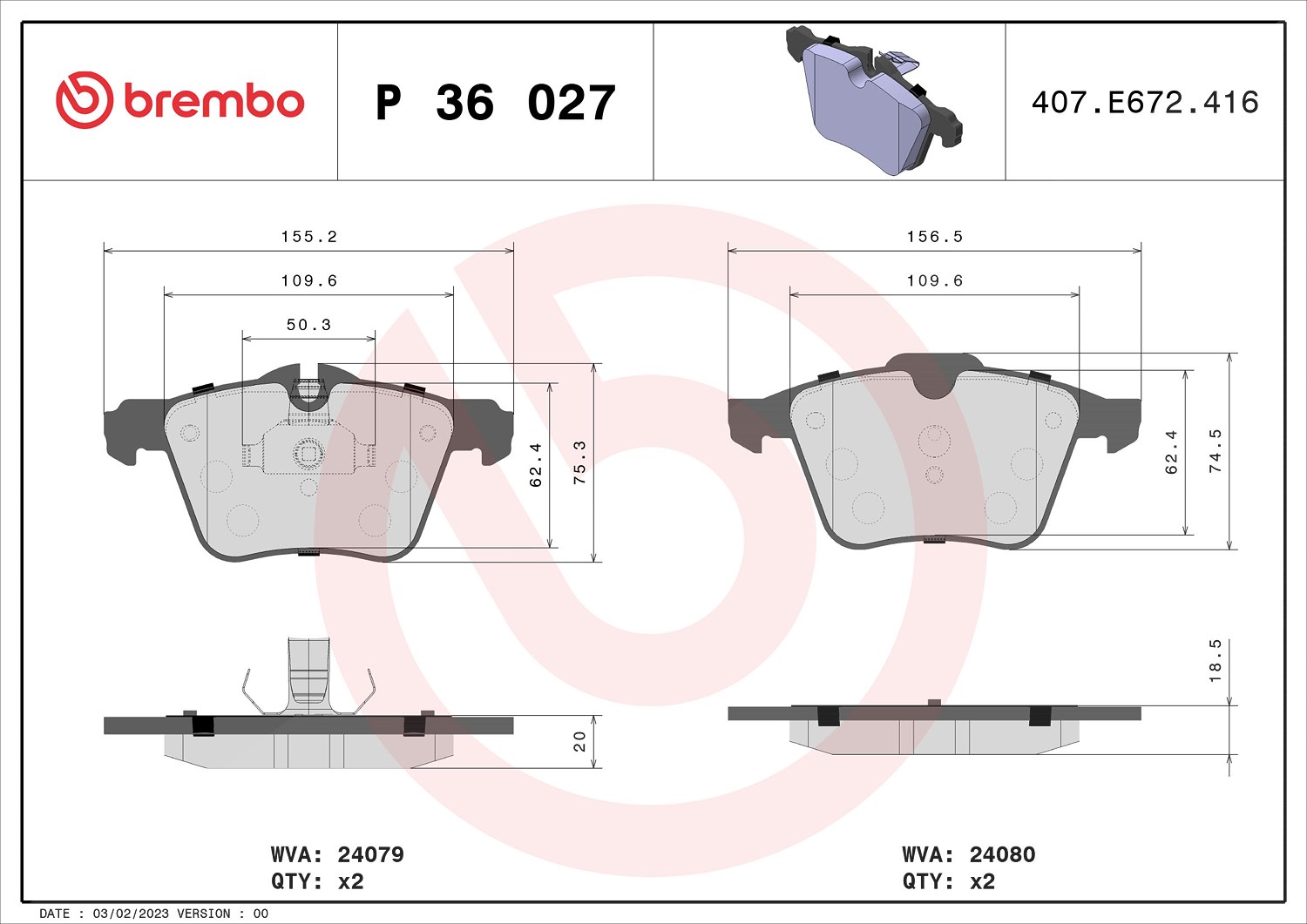 Brembo Bremsbelagsatz, Scheibenbremse [Hersteller-Nr. P36027] für Jaguar