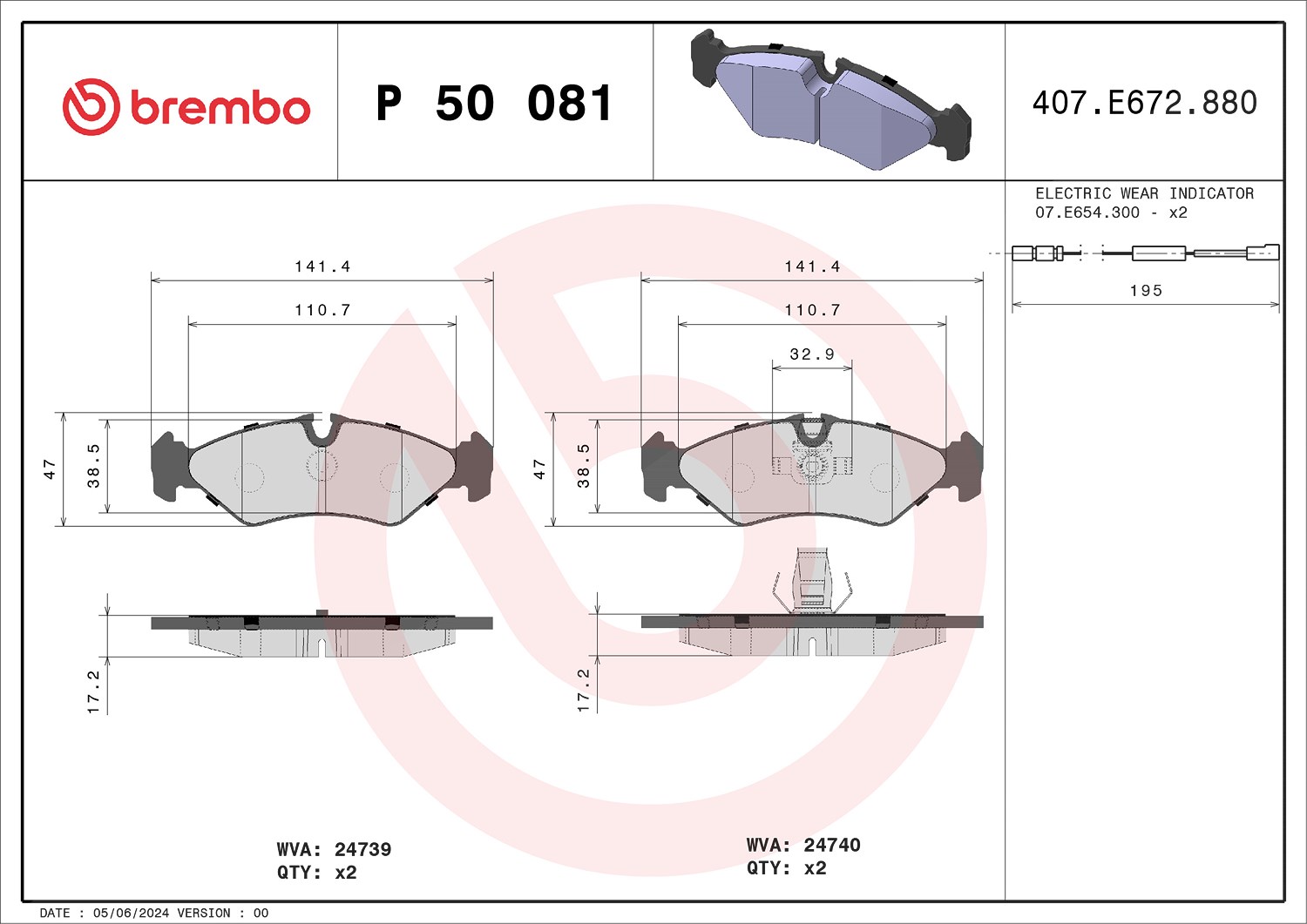Brembo Bremsbelagsatz, Scheibenbremse [Hersteller-Nr. P50081] für Mercedes-Benz, VW